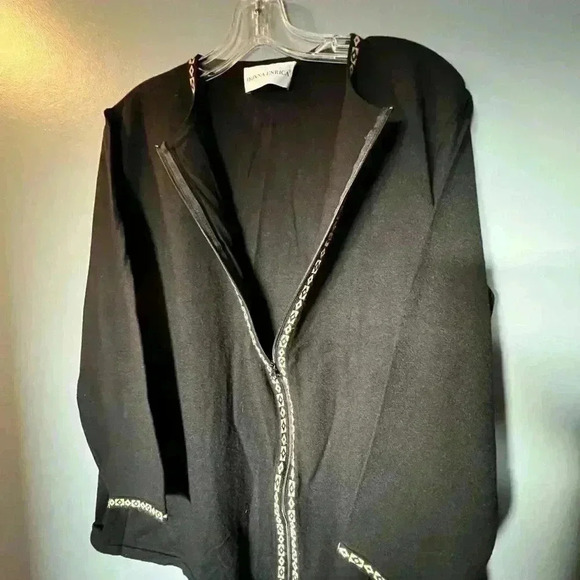 Donna Erica Italian Zip Up Cardigan. Size L Black with Gold Trim - Picture 2 of 6